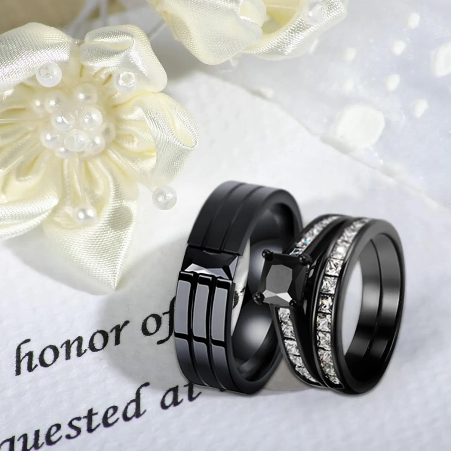 Matching Rings for Couples, Cubic Zirconia Wedding Ring Set for Engagement Valentine's Day
