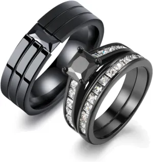 Matching Rings for Couples, Cubic Zirconia Wedding Ring Set for Engagement Valentine's Day