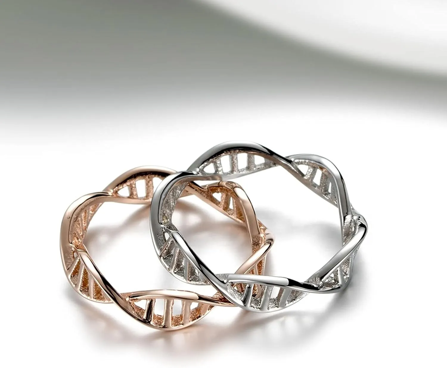 Matching Rings for Couples, Rose Gold Womens Wedding Bands Silver Rings Men Stainless Steel DNA