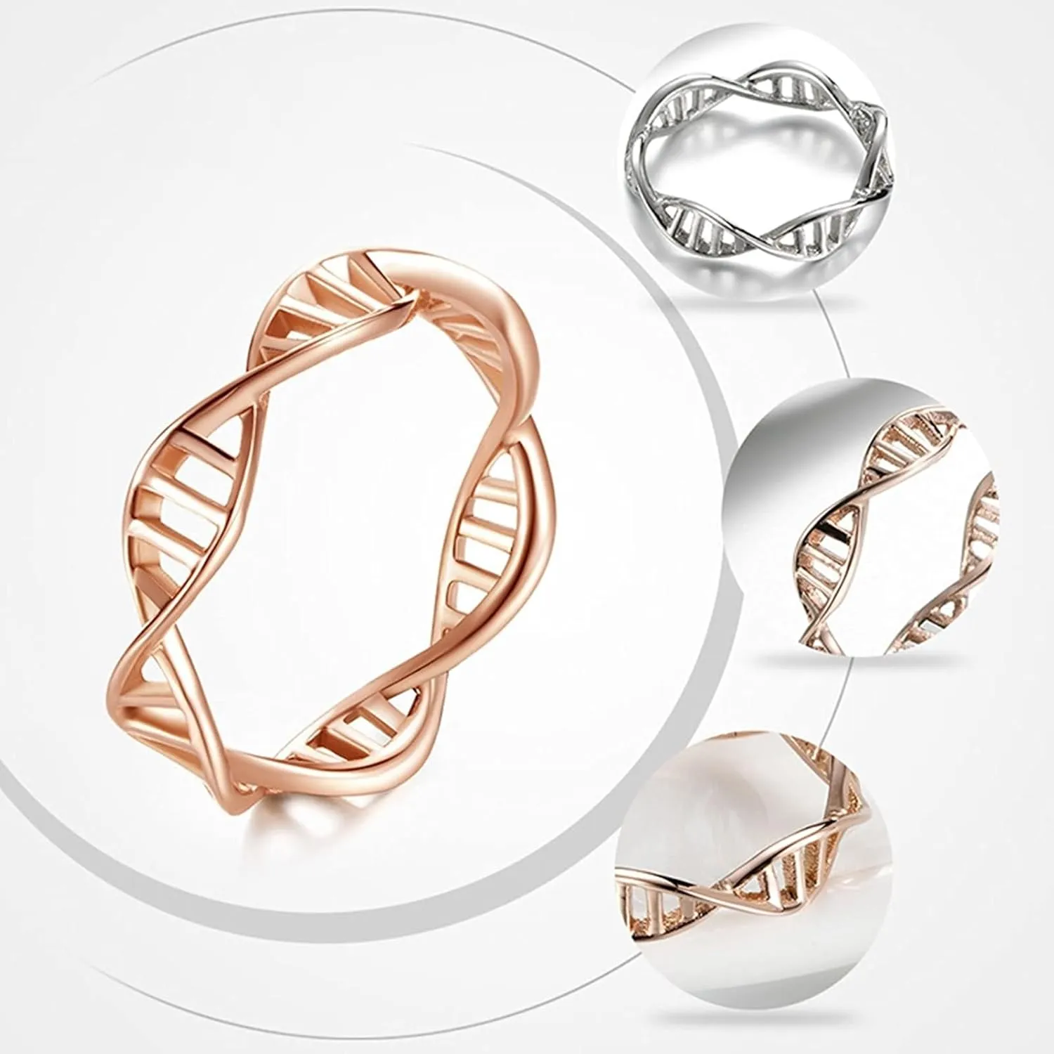 Matching Rings for Couples, Rose Gold Womens Wedding Bands Silver Rings Men Stainless Steel DNA