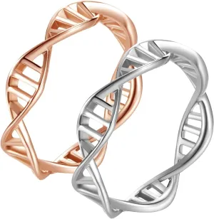 Matching Rings for Couples, Rose Gold Womens Wedding Bands Silver Rings Men Stainless Steel DNA