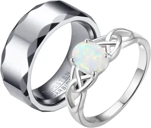 Matching Rings for Couples Silver Ring Hollow Oval, White Zircon Oval 925 Silver Rings for Women Tungsten Steel Mens Rings