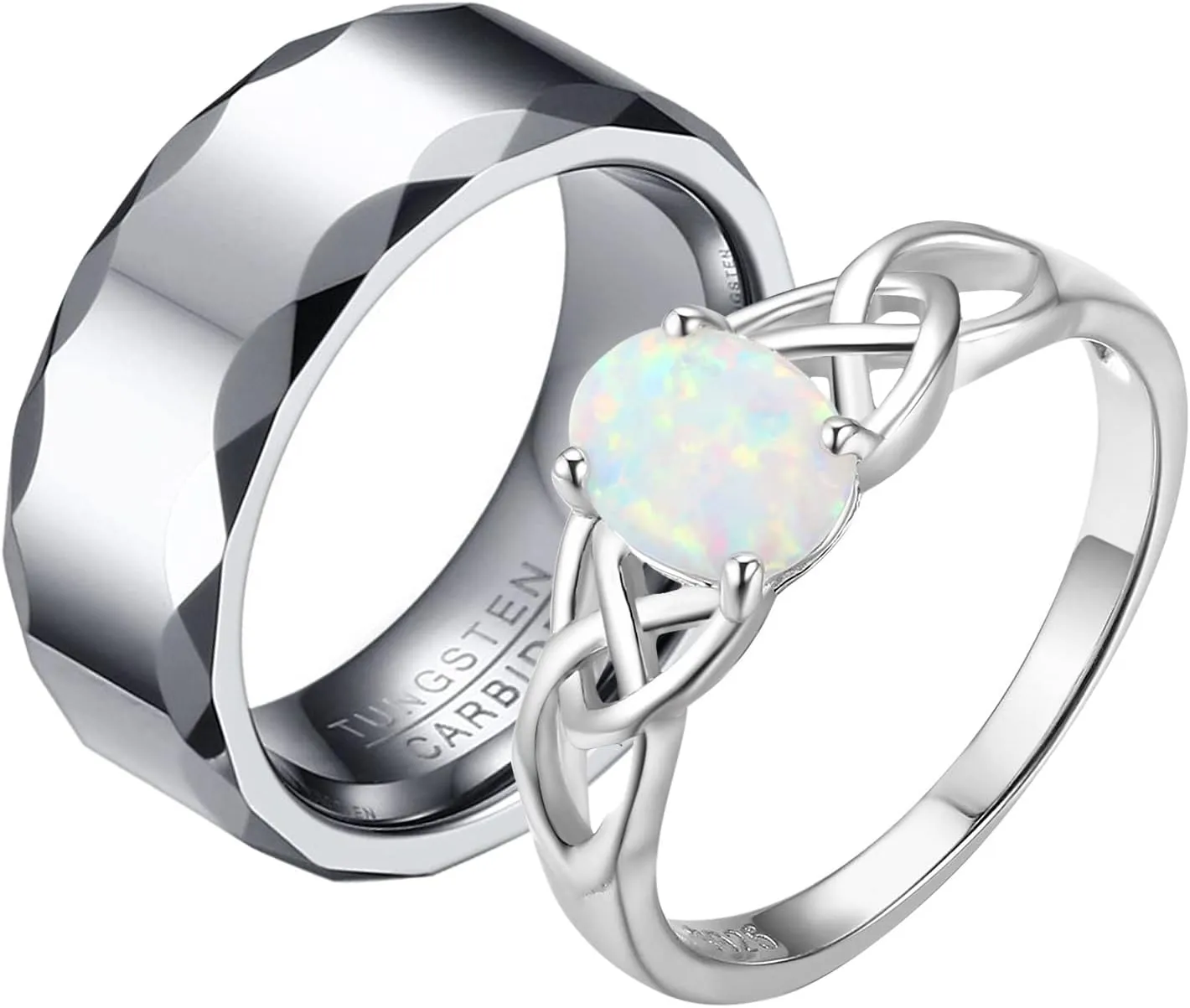 Matching Rings for Couples Silver Ring Hollow Oval, White Zircon Oval 925 Silver Rings for Women Tungsten Steel Mens Rings