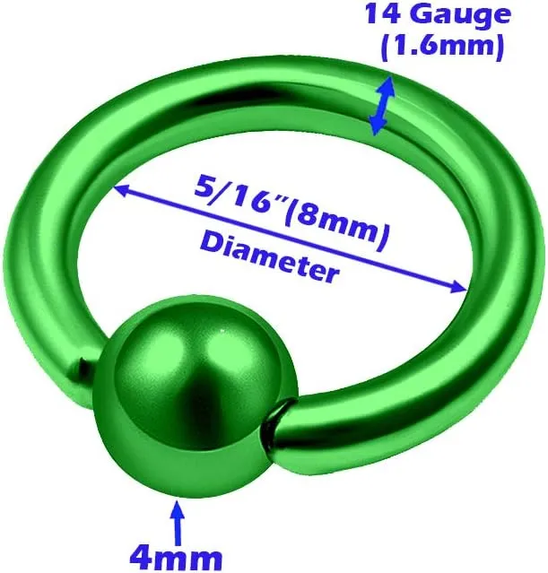 MATIGA 4Pcs Anodized Surgical Steel 14g 8mm 10mm 12mm 14mm captive bead ring Piercing Jewelry Nose Cartilage 4mm Ball More Choices