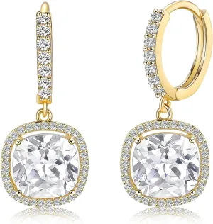 MDFUN Hoop Dangle Earrings 18K White Gold Plated Round Princess Halo Heart Rectangle Triangle Cut Clear Cubic Zirconia Drop Earrings for Women Hypoallergenic