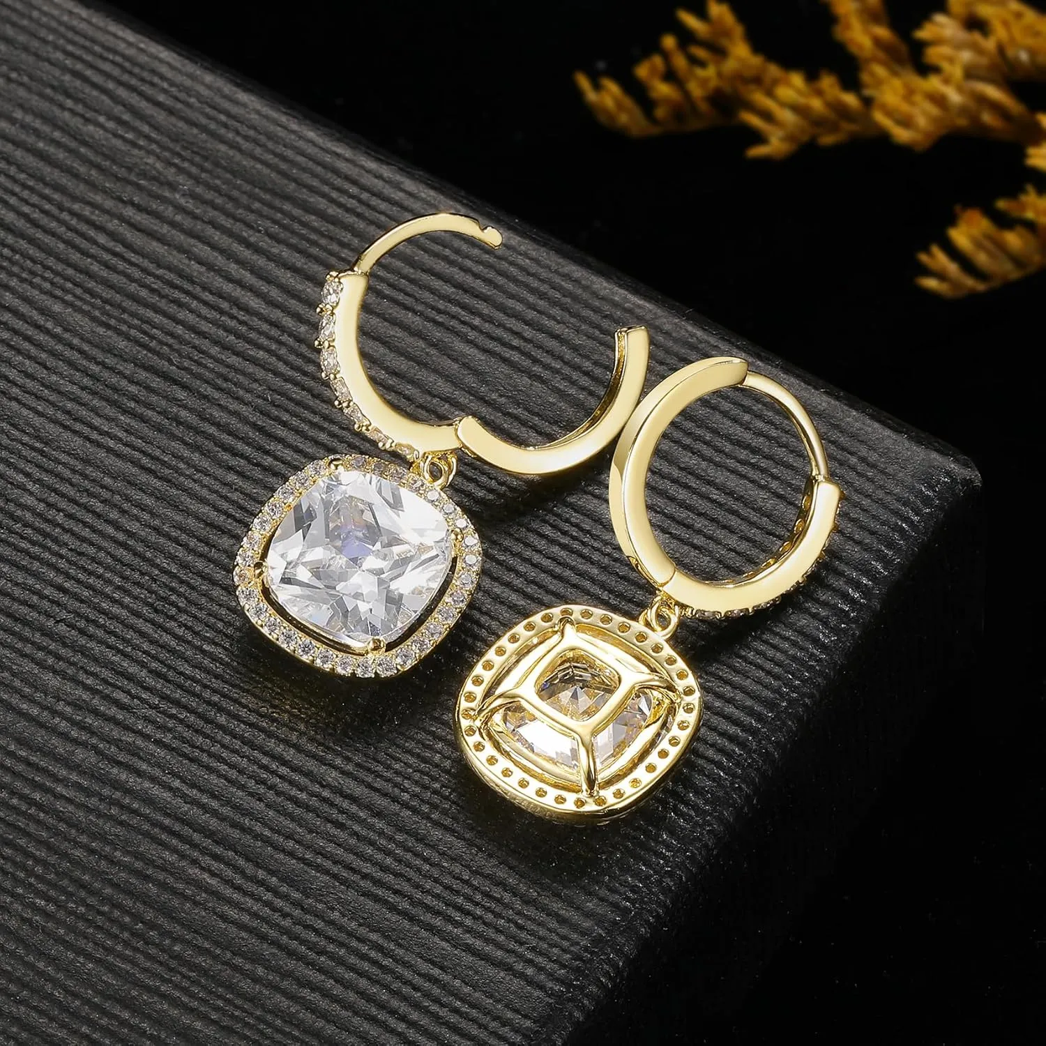MDFUN Hoop Dangle Earrings 18K White Gold Plated Round Princess Halo Heart Rectangle Triangle Cut Clear Cubic Zirconia Drop Earrings for Women Hypoallergenic