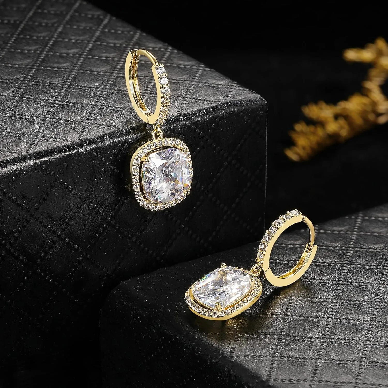 MDFUN Hoop Dangle Earrings 18K White Gold Plated Round Princess Halo Heart Rectangle Triangle Cut Clear Cubic Zirconia Drop Earrings for Women Hypoallergenic
