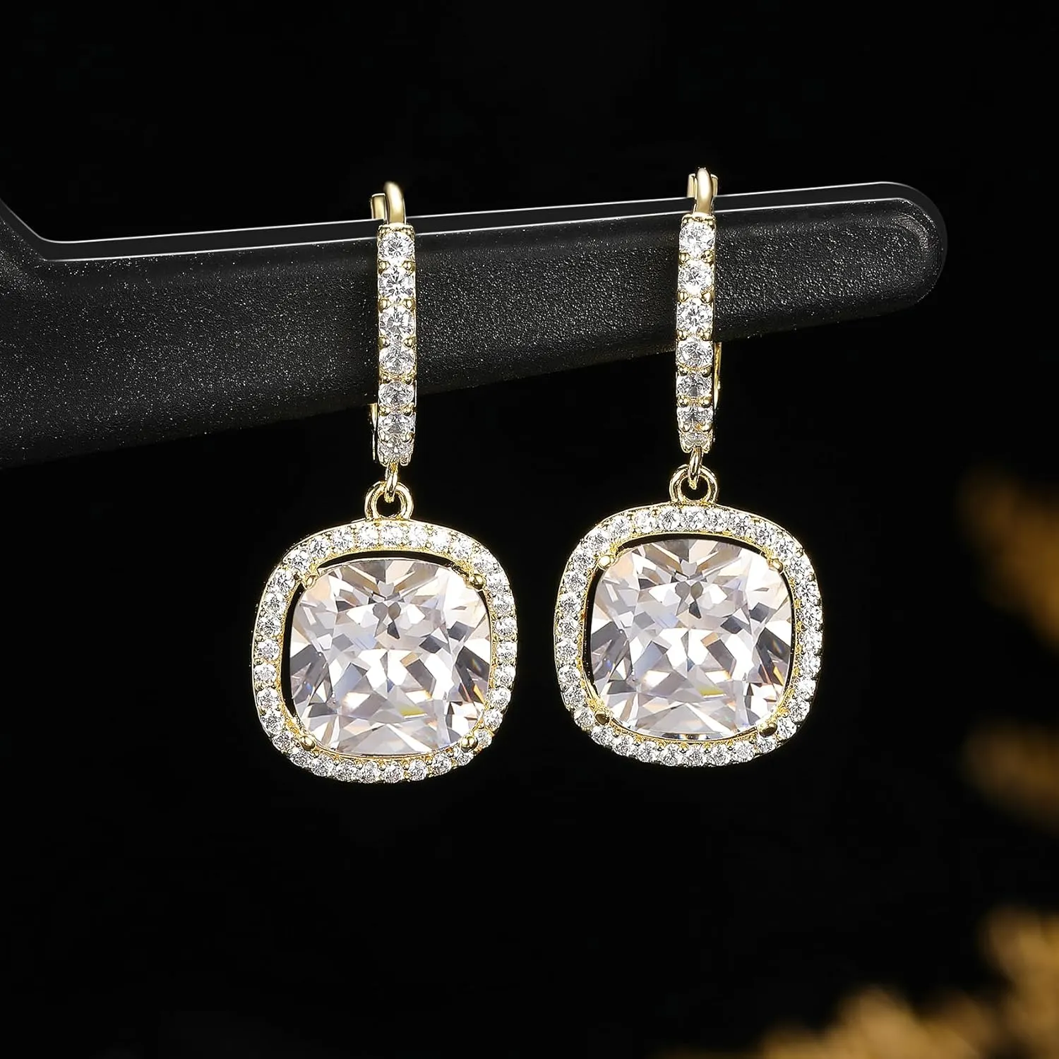 MDFUN Hoop Dangle Earrings 18K White Gold Plated Round Princess Halo Heart Rectangle Triangle Cut Clear Cubic Zirconia Drop Earrings for Women Hypoallergenic