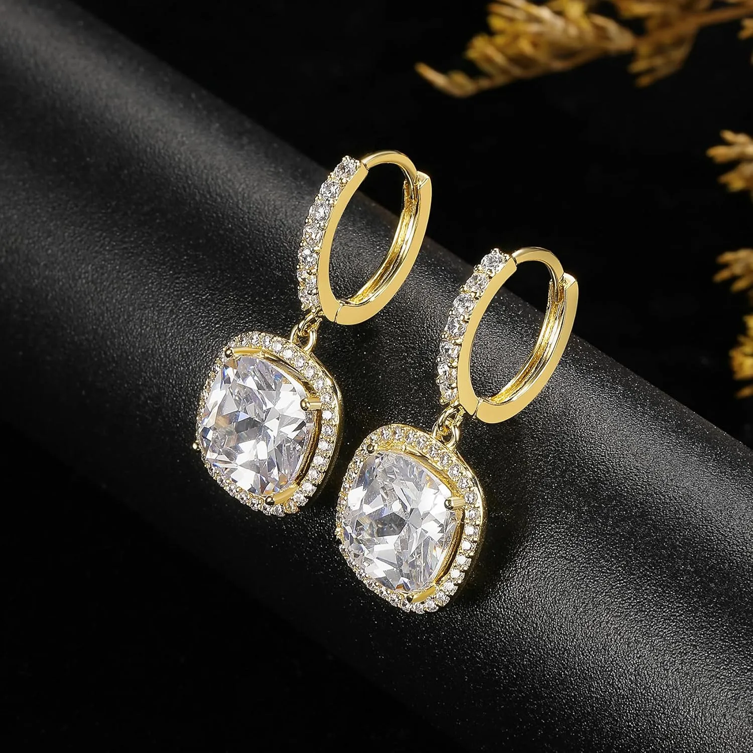 MDFUN Hoop Dangle Earrings 18K White Gold Plated Round Princess Halo Heart Rectangle Triangle Cut Clear Cubic Zirconia Drop Earrings for Women Hypoallergenic