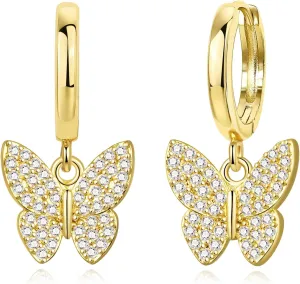 Me&Hz 14K Gold Plated Huggie Hoop Earrings for Women Statement Dainty Gold Filled Cubic Zirconia Dangle Earrings Lightweight Minimalist Aesthetic Drop Earrings for Women Trendy Jewelry Gifts