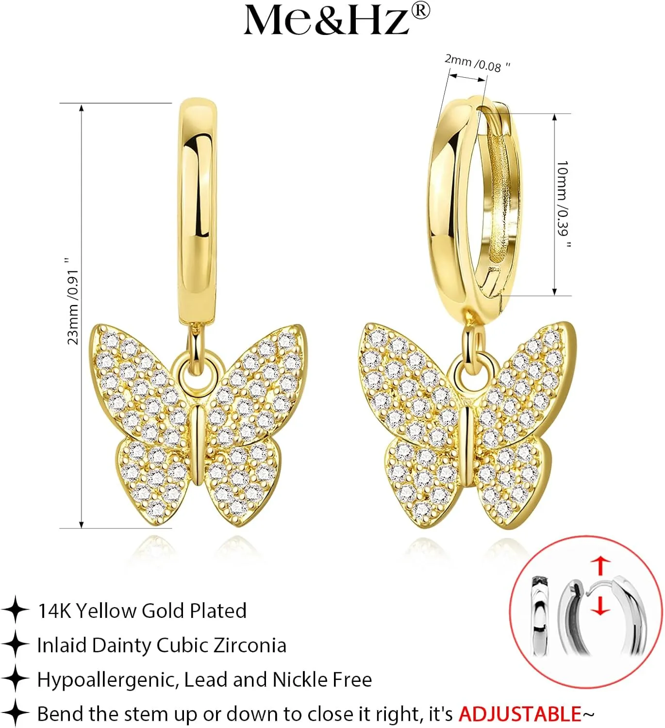 Me&Hz 14K Gold Plated Huggie Hoop Earrings for Women Statement Dainty Gold Filled Cubic Zirconia Dangle Earrings Lightweight Minimalist Aesthetic Drop Earrings for Women Trendy Jewelry Gifts