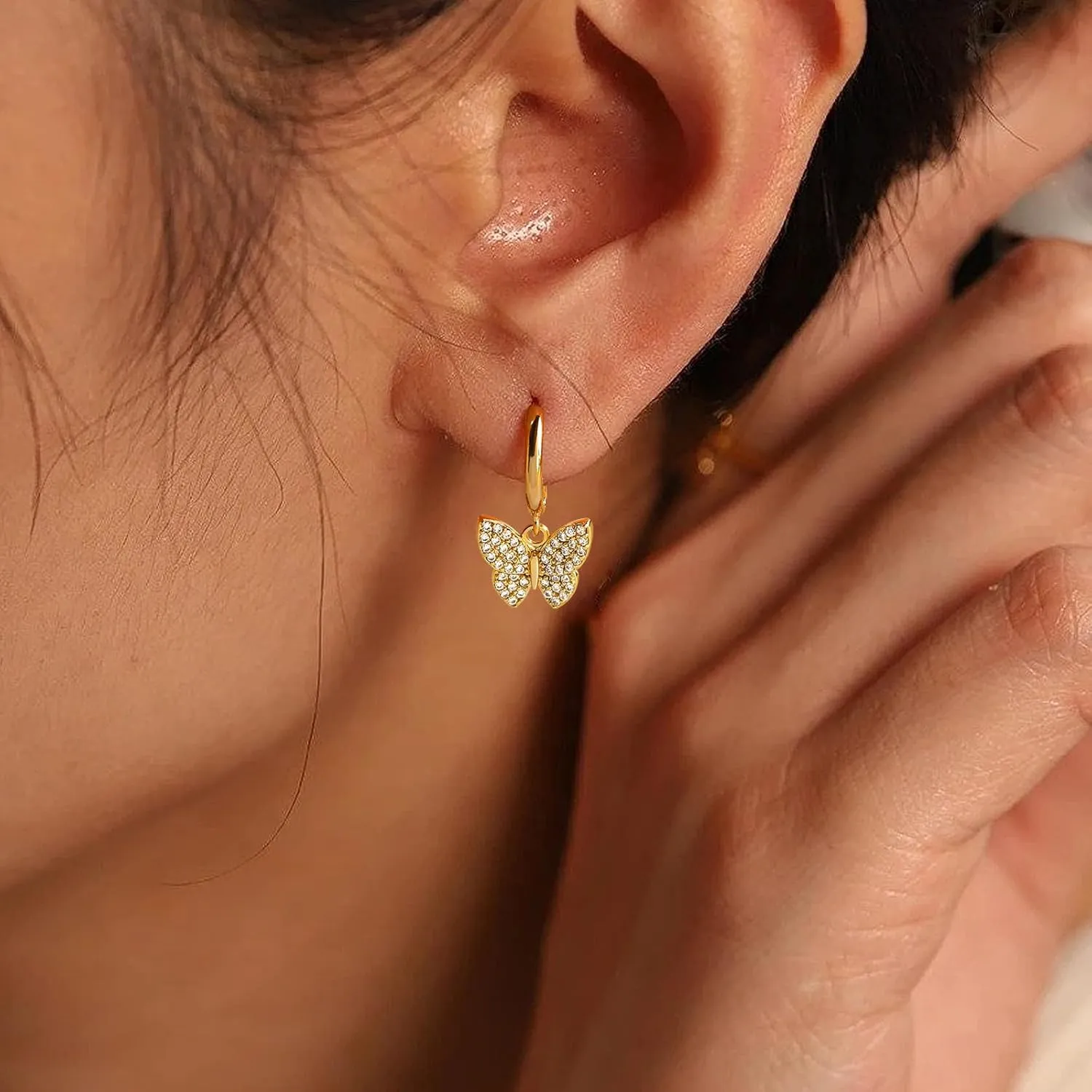 Me&Hz 14K Gold Plated Huggie Hoop Earrings for Women Statement Dainty Gold Filled Cubic Zirconia Dangle Earrings Lightweight Minimalist Aesthetic Drop Earrings for Women Trendy Jewelry Gifts