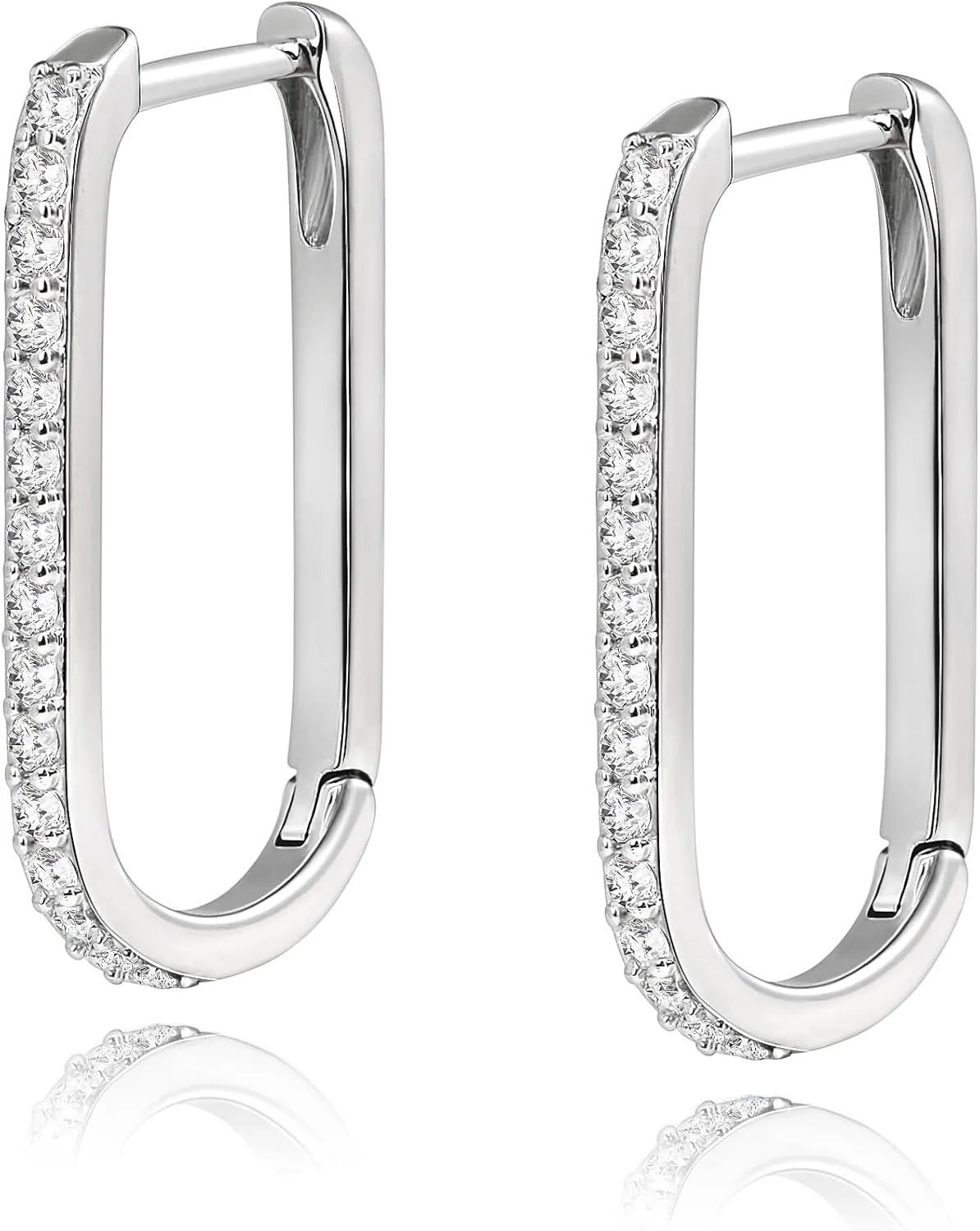Me&Hz Rectangle Hoop Earrings Cubic Zirconia Huggie Hoop Earring Sterling Silver Plated U Hoops CZ Oval Hoops Earrings Paperclip Chain Link Earring for Women
