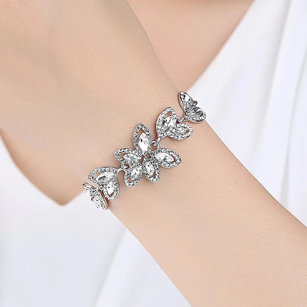 mecresh Flower Teardrop Earring and Bracelets Silver/Gold/Champagne Bridal Jewelry Sets for Women