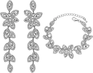mecresh Flower Teardrop Earring and Bracelets Silver/Gold/Champagne Bridal Jewelry Sets for Women