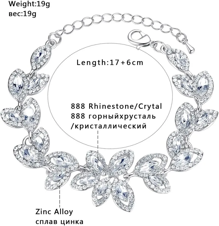 mecresh Flower Teardrop Earring and Bracelets Silver/Gold/Champagne Bridal Jewelry Sets for Women