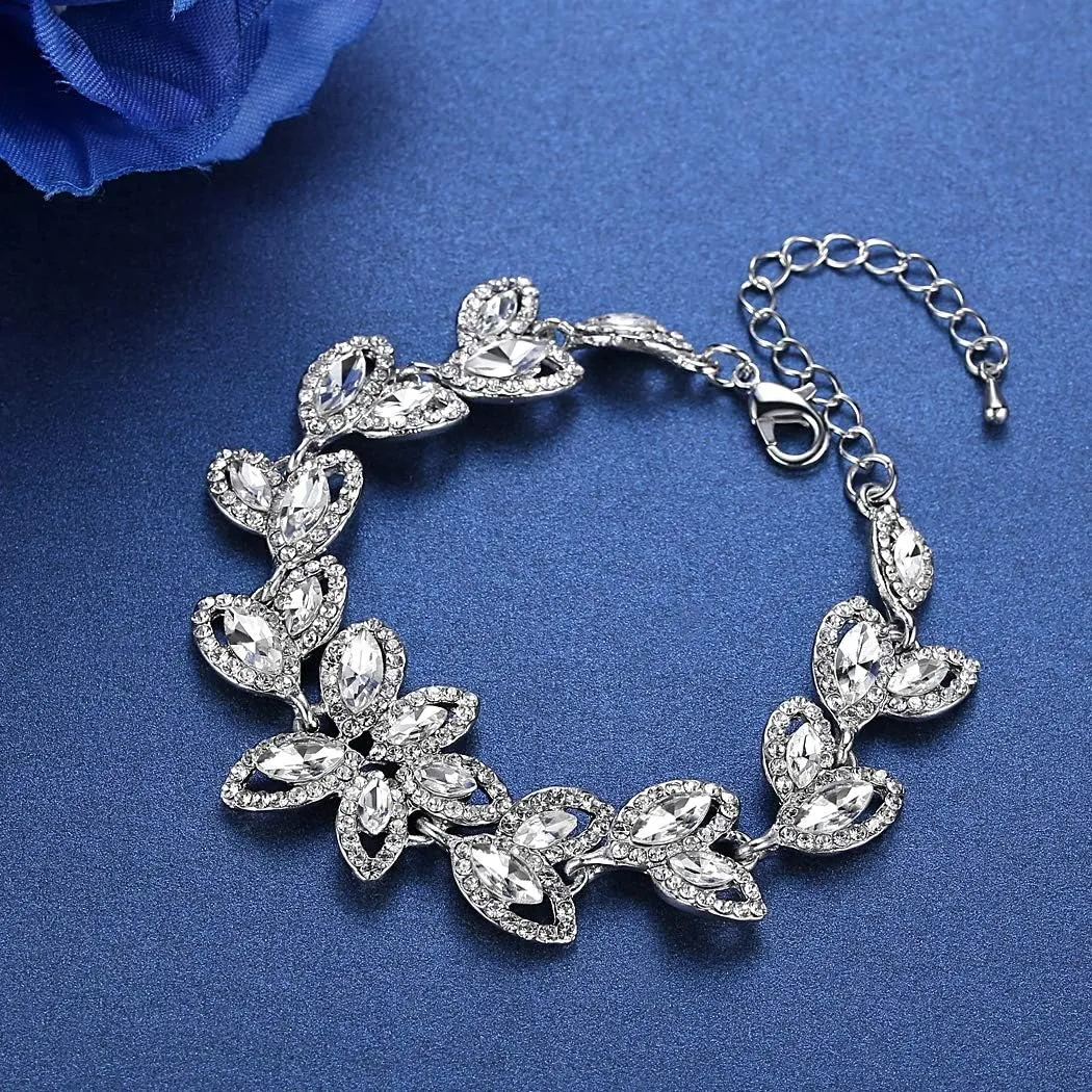 mecresh Flower Teardrop Earring and Bracelets Silver/Gold/Champagne Bridal Jewelry Sets for Women