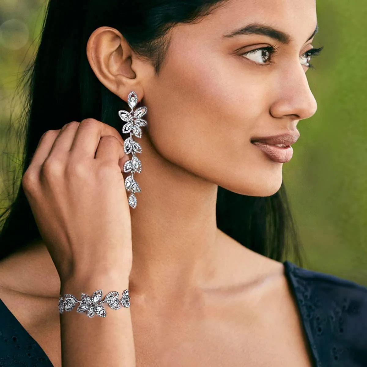mecresh Flower Teardrop Earring and Bracelets Silver/Gold/Champagne Bridal Jewelry Sets for Women