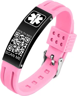 Medical Bracelets for Men Women with QR Code Medical Alert ID Bracelets for Sport Travel - Silicone Waterproof Wristband Fits Wrists Up to 8 inches - More Space Custom Emergency Medic ID Alert Information