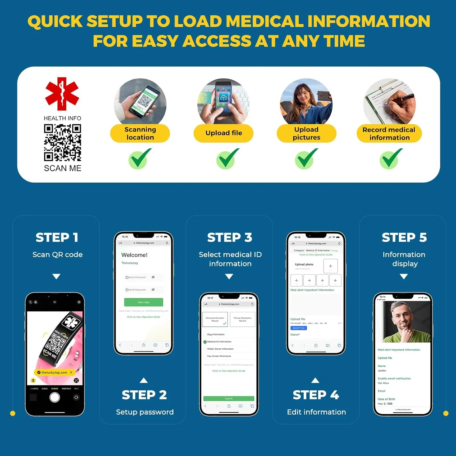 Medical Bracelets for Men Women with QR Code Medical Alert ID Bracelets for Sport Travel - Silicone Waterproof Wristband Fits Wrists Up to 8 inches - More Space Custom Emergency Medic ID Alert Information