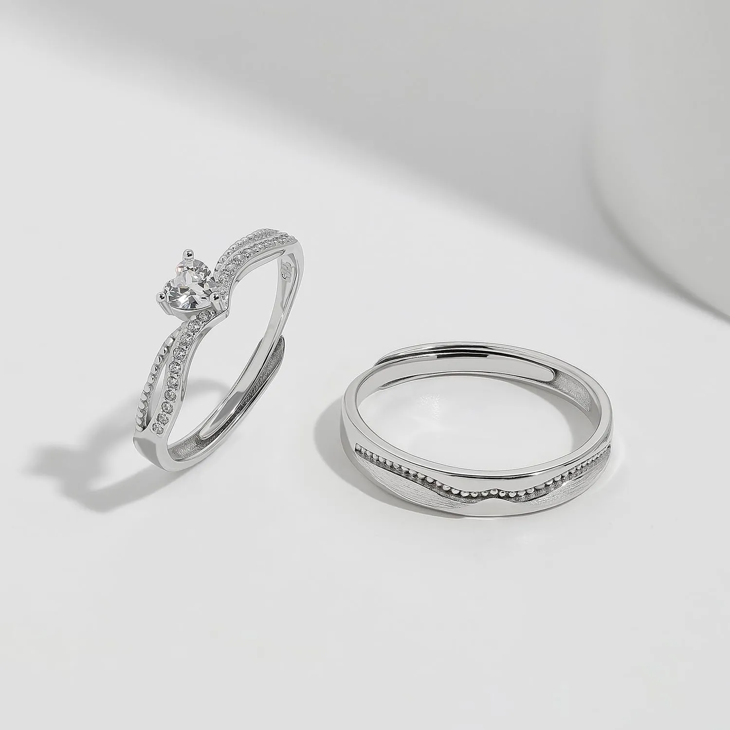 Meissa 2 Pcs Matching Wedding Ring Bands for Couples Sterling Silver Adjustable Promise Rings Mens Womens Couple Rings Set Engagement Rings Anniversary Gifts, Set of Two Rings