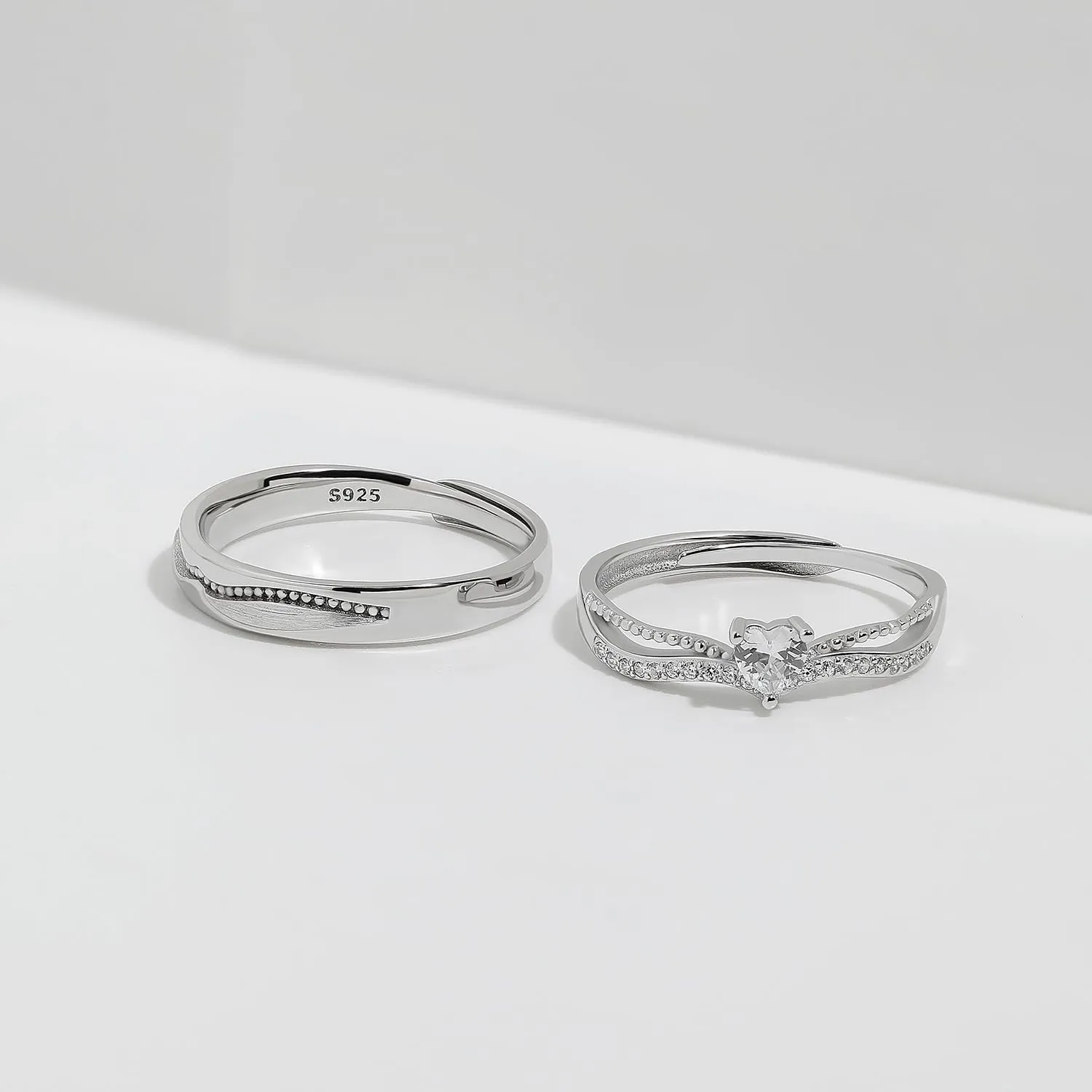 Meissa 2 Pcs Matching Wedding Ring Bands for Couples Sterling Silver Adjustable Promise Rings Mens Womens Couple Rings Set Engagement Rings Anniversary Gifts, Set of Two Rings