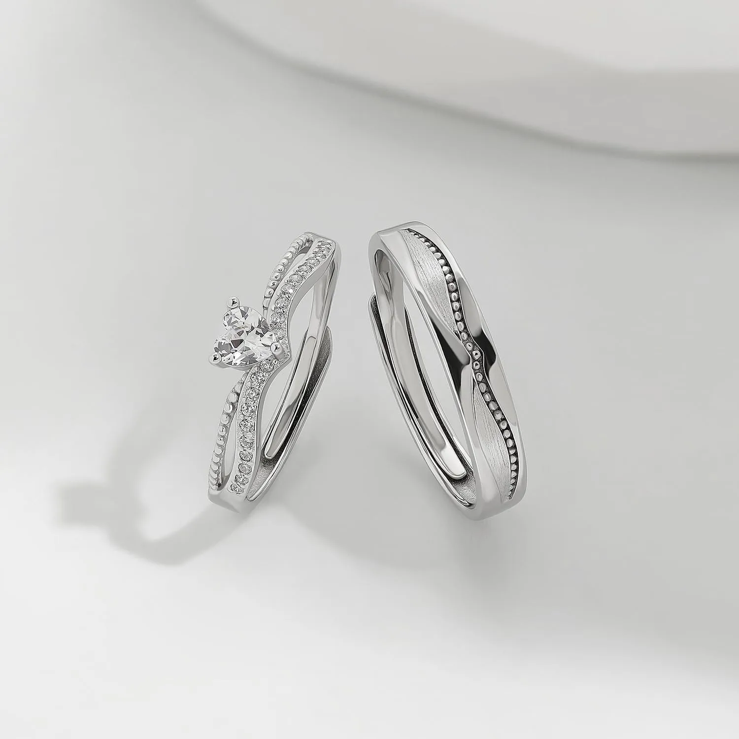 Meissa 2 Pcs Matching Wedding Ring Bands for Couples Sterling Silver Adjustable Promise Rings Mens Womens Couple Rings Set Engagement Rings Anniversary Gifts, Set of Two Rings