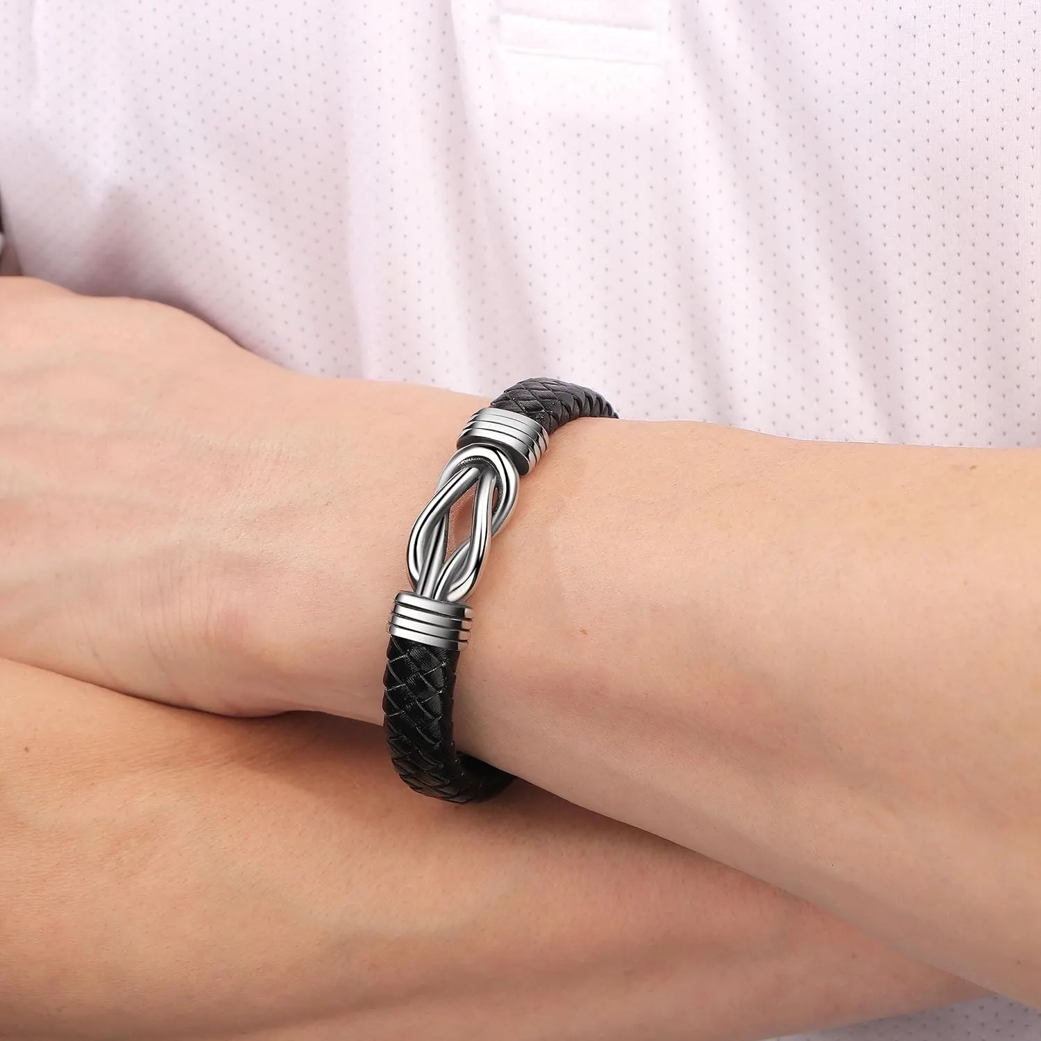 Memgift Knot Bracelets Gifts for Man Christmas Valentines day Gifts Black Braided Leather Infinity Bracelets Lettering Love You Forever Gifts for Son Grandson Husband Boyfriend Brother Man