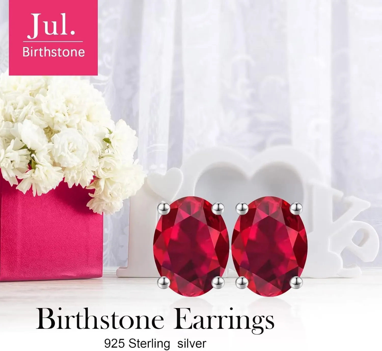Memorjew 1Ct Oval Birthstone Earrings for Women, S925 Sterling Silver Stud Earrings Genuine or Created Birthstone Earrings 12 Months Birthstone Stud Earrings for Women Jewelry Gifts