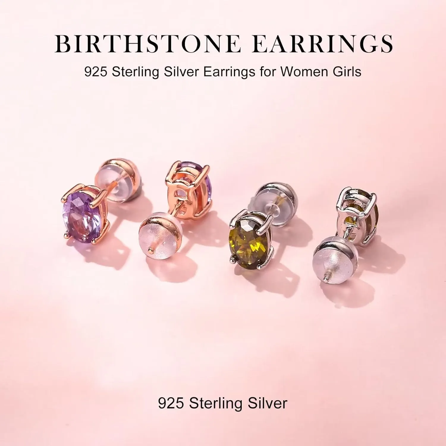 Memorjew 1Ct Oval Birthstone Earrings for Women, S925 Sterling Silver Stud Earrings Genuine or Created Birthstone Earrings 12 Months Birthstone Stud Earrings for Women Jewelry Gifts