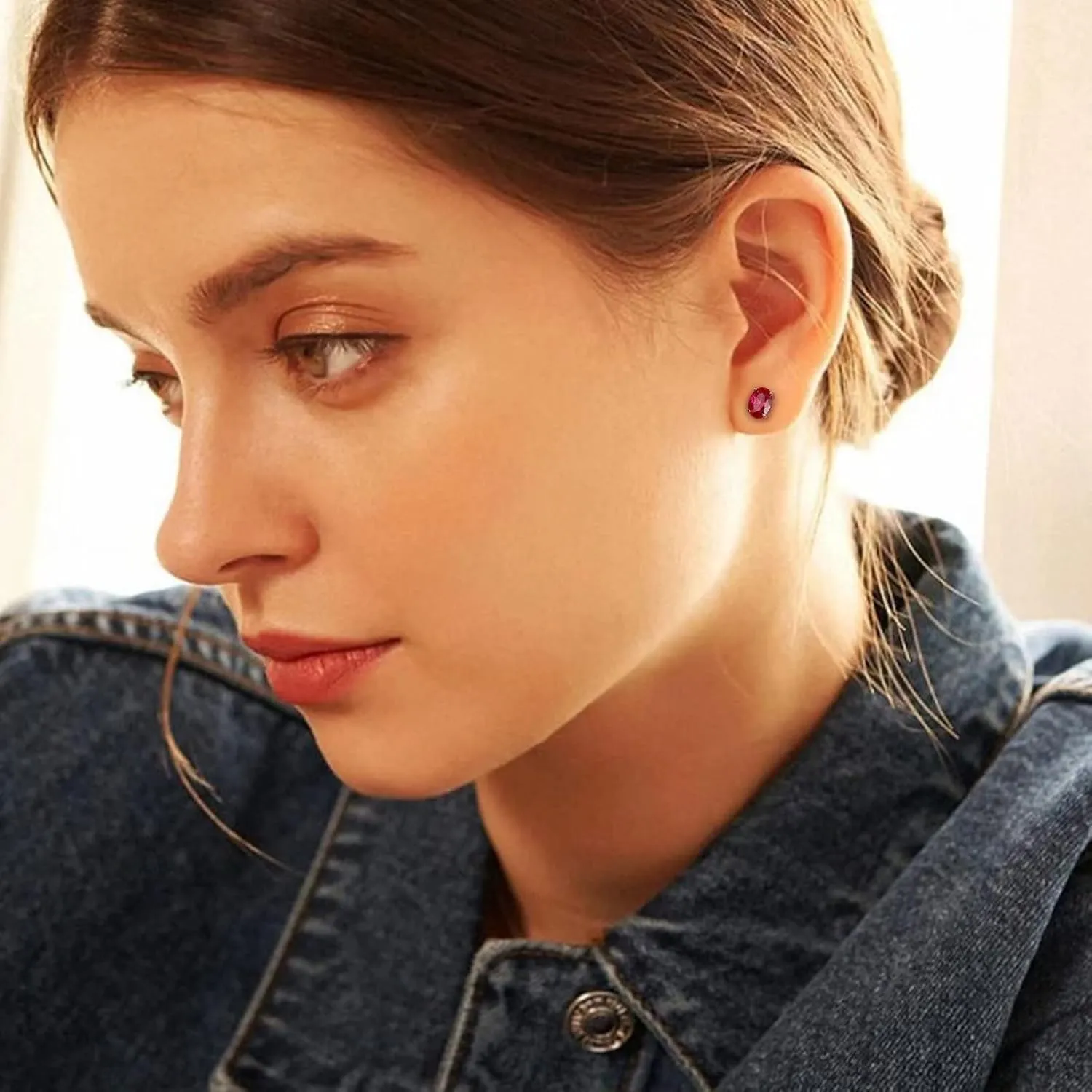Memorjew 1Ct Oval Birthstone Earrings for Women, S925 Sterling Silver Stud Earrings Genuine or Created Birthstone Earrings 12 Months Birthstone Stud Earrings for Women Jewelry Gifts
