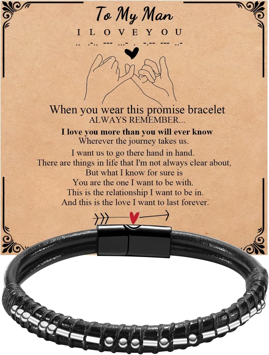 Mens Bracelets Men Morse Code Bracelet Father Dad Husband Son Grandson Brother Boyfriend Father'S Day Birthday Graduation Valentines Day Anniversary Christmas Leather Cuff Bangle I Love You Jewelry Gift for Man Him