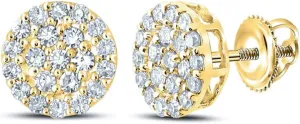 Mens Women Large Trendy Circle 14k Yellow Gold Plated 925 Sterling Silver Hip Hop Round Shape Iced 5A CZ Flower Cluster Screw Back Earrings Jewelry Gifts For Men Women