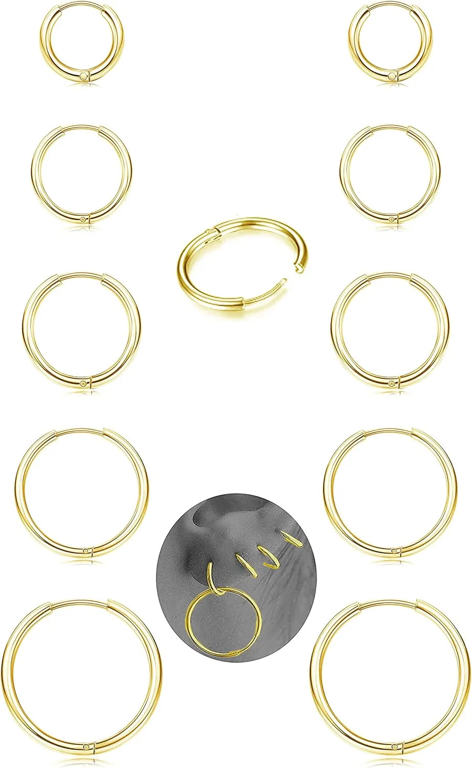 Milacolato 316L Stainless Steel Hoop Earrings 8mm 10mm 12mm 14mm 16mm Hypoallergenic Huggie Earrings Comfortable Side Sleeper Earrings Cartilage Hoop Earrings for Women Men