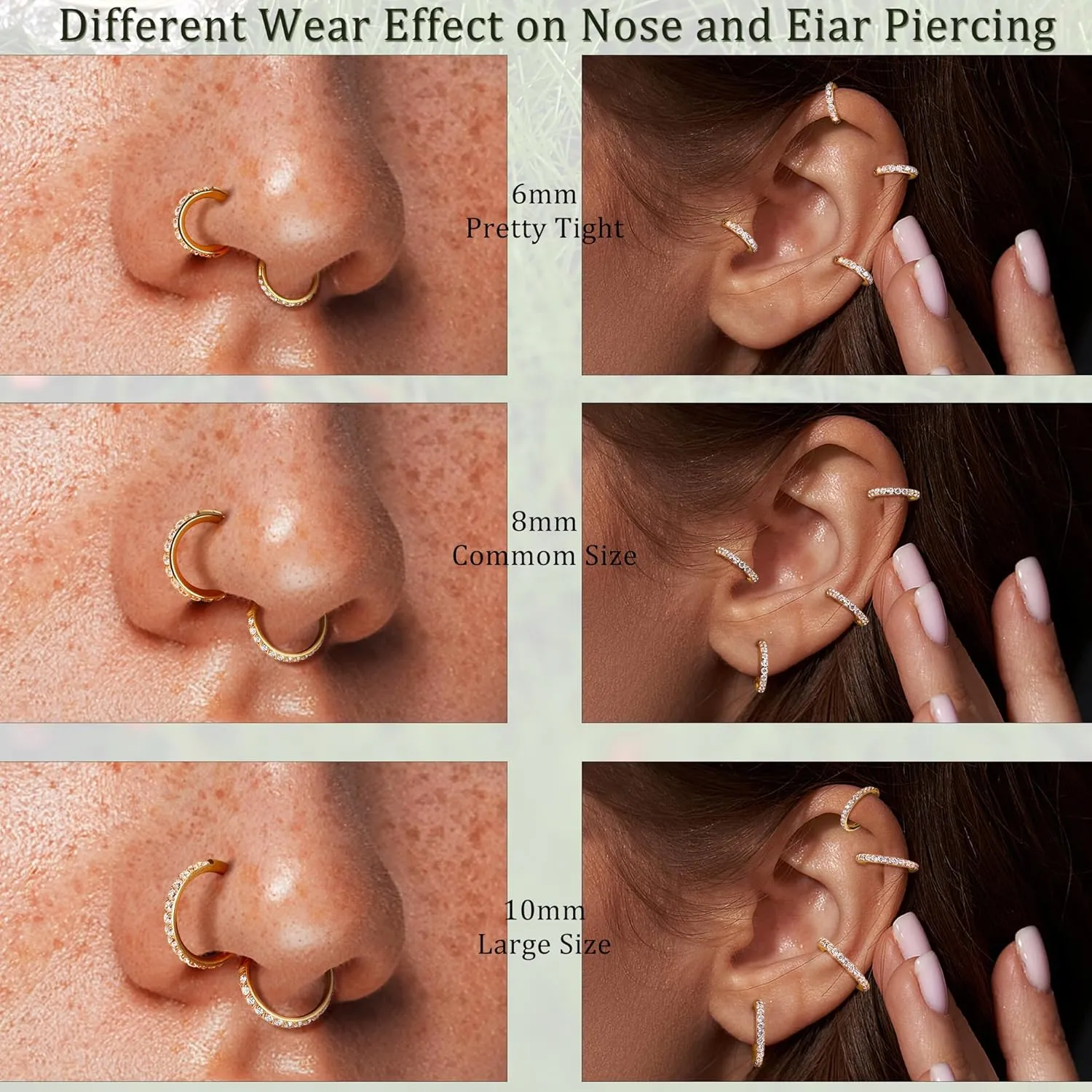 MILACOLATO G23 Titanium Nose Rings Hoops 16G 18G 20G Double Hoop Septum Click Nose Rings Lip Rook Lobe Tragus Helix Cartilage Daith Conch Earrings Clear CZ Paved Nose Piercing Jewelry for Women Men