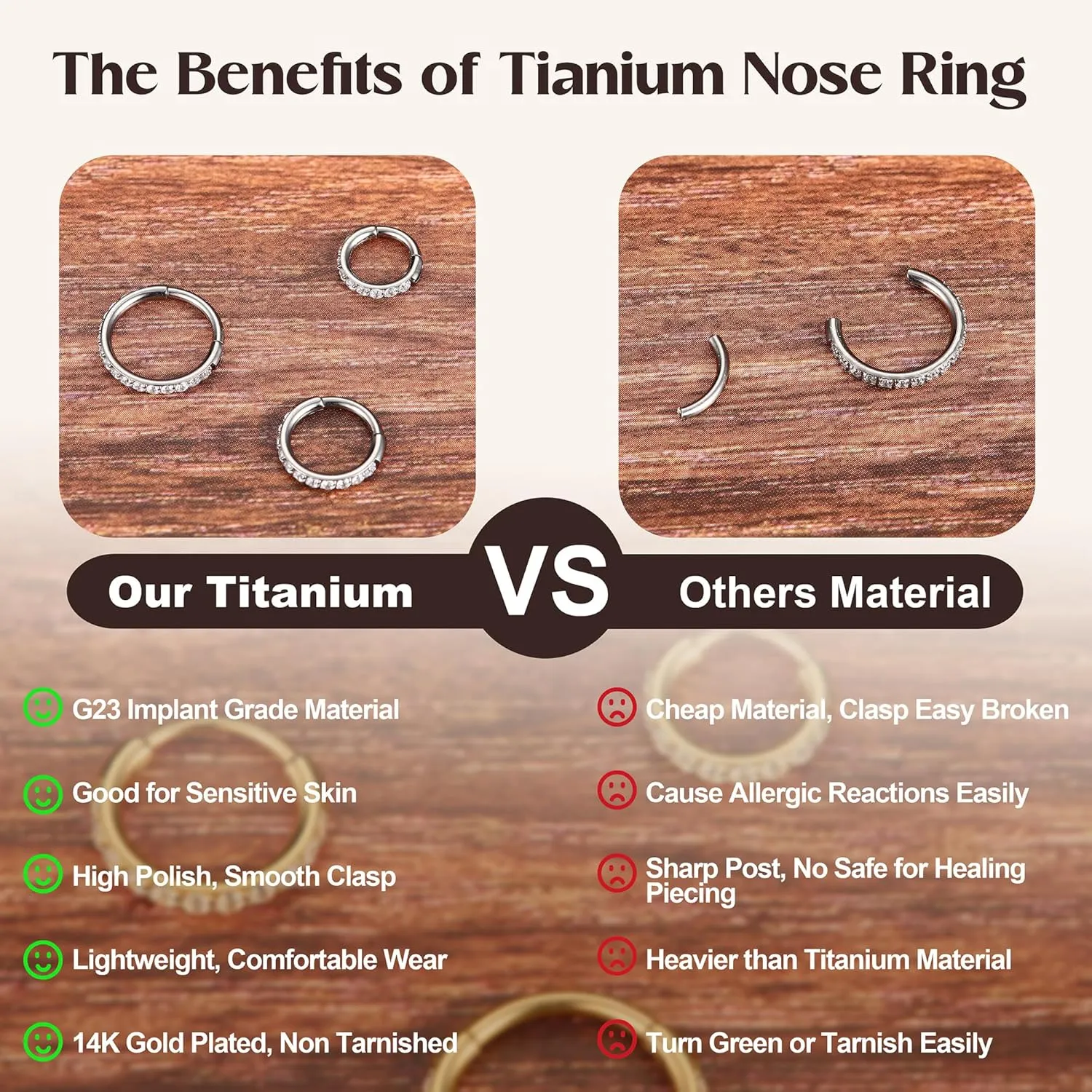 MILACOLATO G23 Titanium Nose Rings Hoops 16G 18G 20G Double Hoop Septum Click Nose Rings Lip Rook Lobe Tragus Helix Cartilage Daith Conch Earrings Clear CZ Paved Nose Piercing Jewelry for Women Men