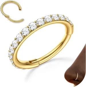 MILACOLATO G23 Titanium Nose Rings Hoops 16G 18G 20G Double Hoop Septum Click Nose Rings Lip Rook Lobe Tragus Helix Cartilage Daith Conch Earrings Clear CZ Paved Nose Piercing Jewelry for Women Men