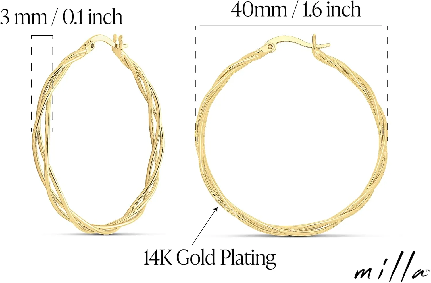 MILLA Twist Earrings - Gold Twisted Hoop Earrings & Thick Silver Hoop Earrings for Women - Big Chunky Gold Statement Earrings