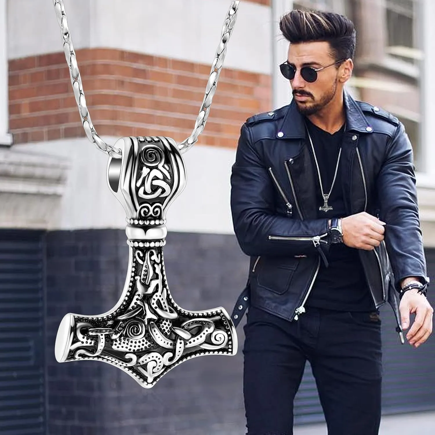 Mjolnir Thors Hammer Cremation Jewelry for Ashes Pendant - Thors Hammer Urn Necklace with Mini Keepsake Urn Memorial Ash Jewelry For Men/Women