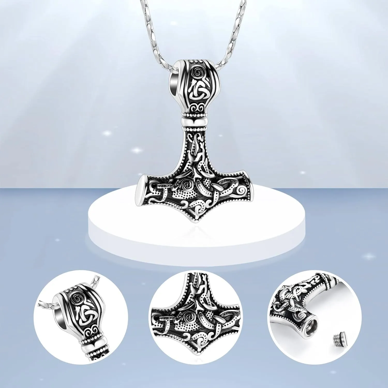 Mjolnir Thors Hammer Cremation Jewelry for Ashes Pendant - Thors Hammer Urn Necklace with Mini Keepsake Urn Memorial Ash Jewelry For Men/Women