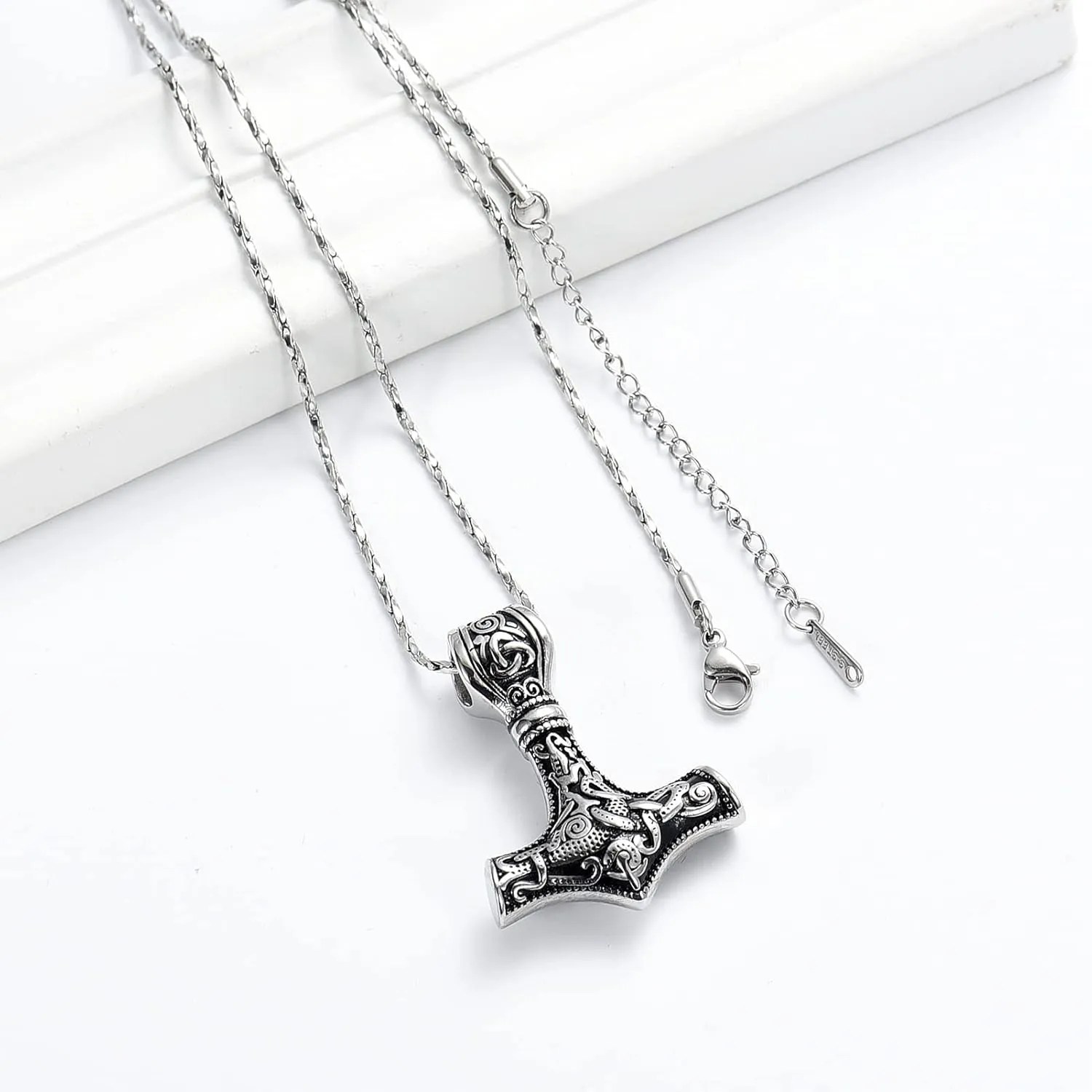 Mjolnir Thors Hammer Cremation Jewelry for Ashes Pendant - Thors Hammer Urn Necklace with Mini Keepsake Urn Memorial Ash Jewelry For Men/Women