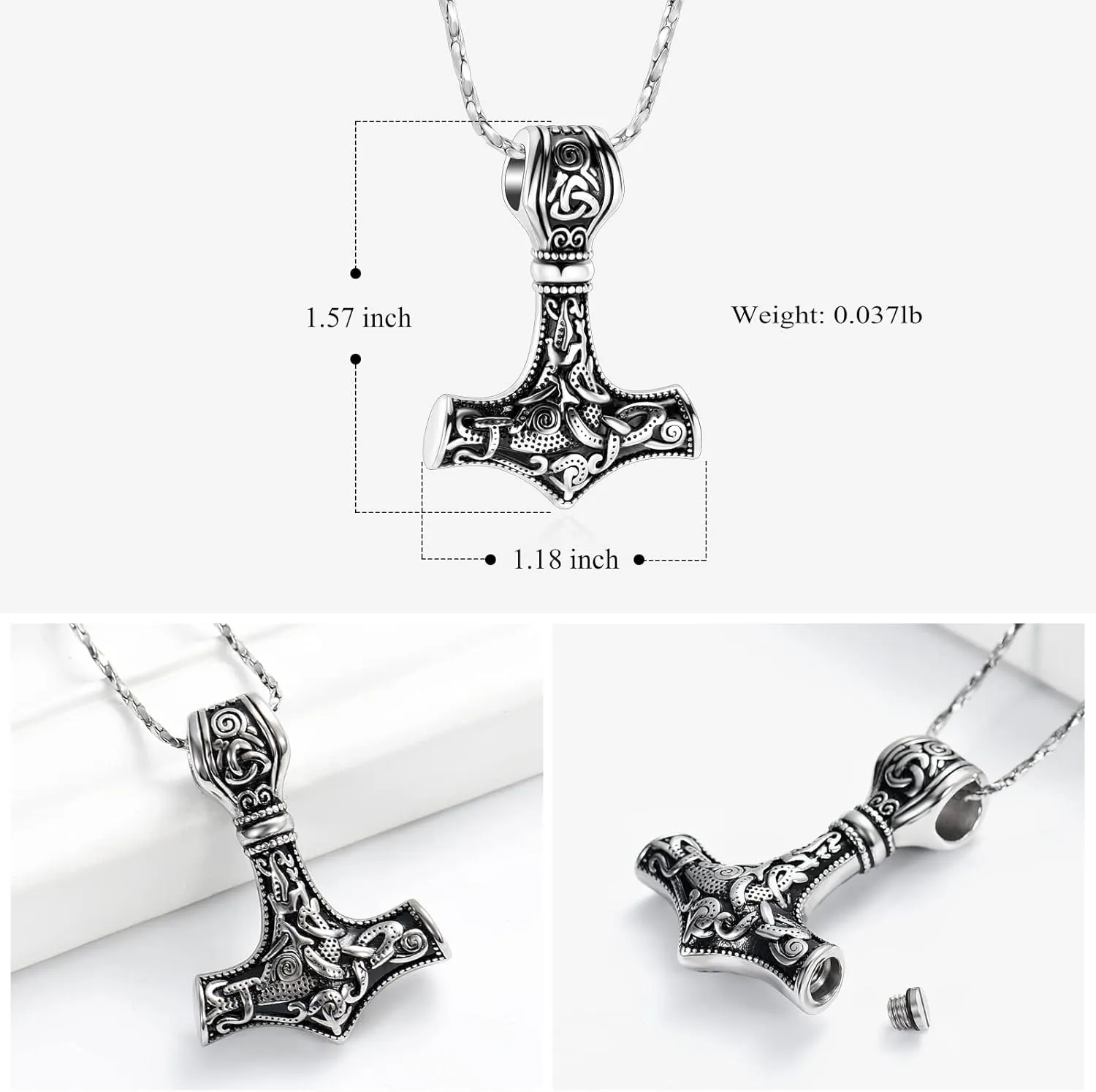 Mjolnir Thors Hammer Cremation Jewelry for Ashes Pendant - Thors Hammer Urn Necklace with Mini Keepsake Urn Memorial Ash Jewelry For Men/Women