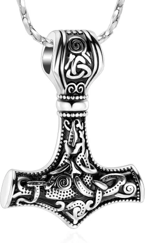 Mjolnir Thors Hammer Cremation Jewelry for Ashes Pendant - Thors Hammer Urn Necklace with Mini Keepsake Urn Memorial Ash Jewelry For Men/Women