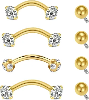 MODRSA Rook Piercing Jewelry Rook Earrings for Women Eyebrow Rings Surgical Steel Vertical Labret Jewelry 16g 14g Curved Barbell Snug Daith Surface Tragus Piercing Jewelry Silver Gold