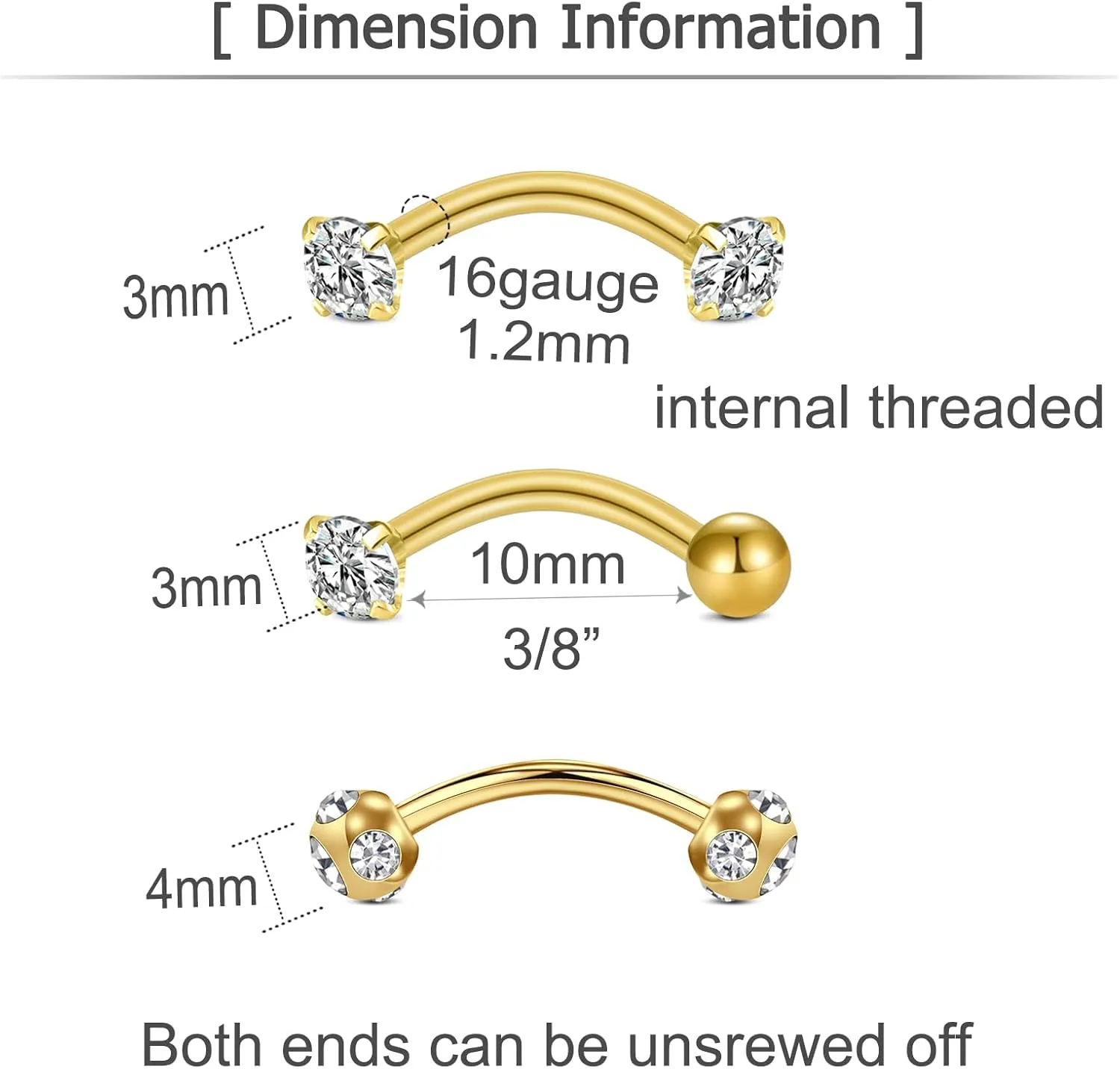 MODRSA Rook Piercing Jewelry Rook Earrings for Women Eyebrow Rings Surgical Steel Vertical Labret Jewelry 16g 14g Curved Barbell Snug Daith Surface Tragus Piercing Jewelry Silver Gold
