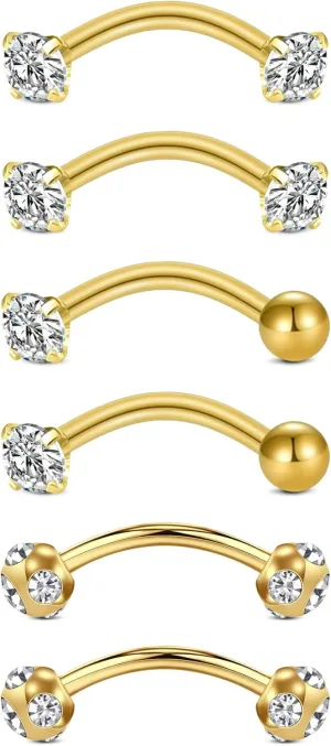 MODRSA Rook Piercing Jewelry Rook Earrings for Women Eyebrow Rings Surgical Steel Vertical Labret Jewelry 16g 14g Curved Barbell Snug Daith Surface Tragus Piercing Jewelry Silver Gold