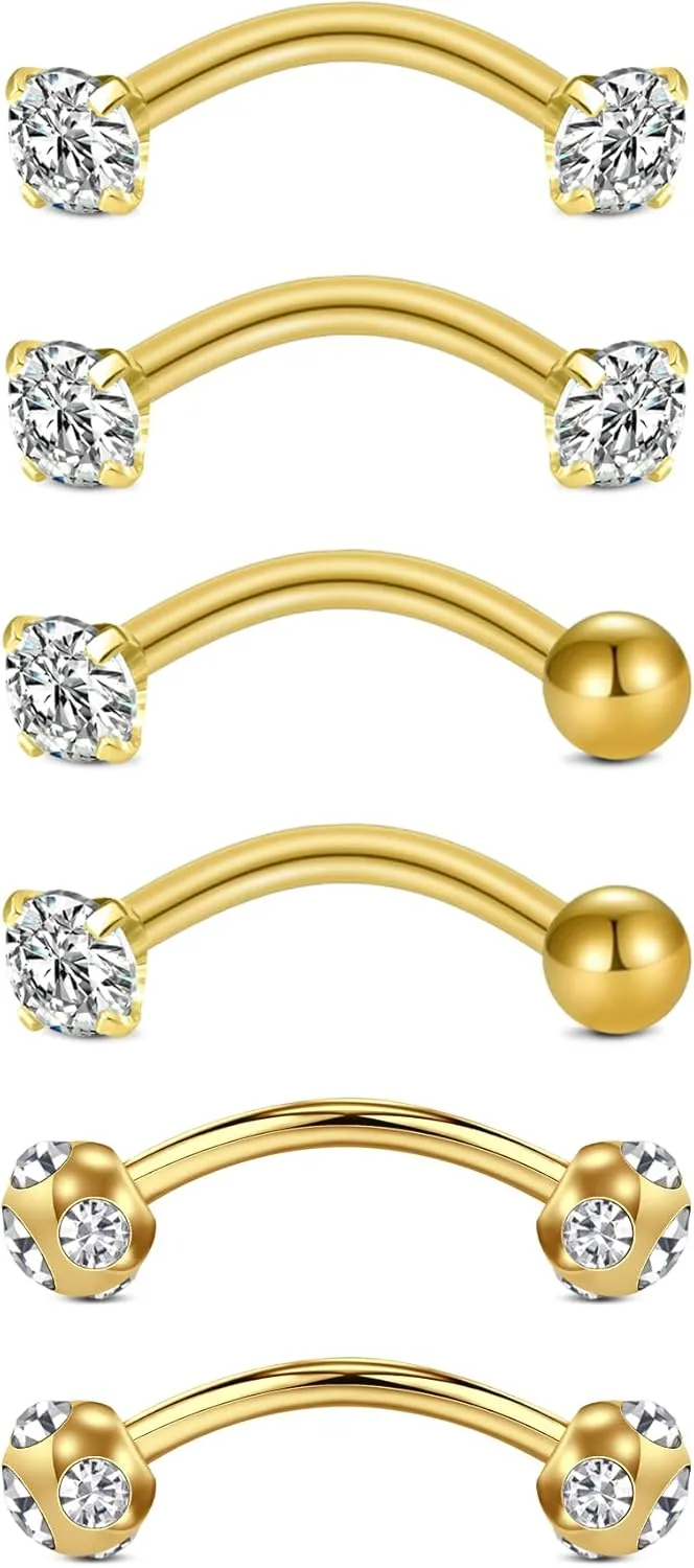 MODRSA Rook Piercing Jewelry Rook Earrings for Women Eyebrow Rings Surgical Steel Vertical Labret Jewelry 16g 14g Curved Barbell Snug Daith Surface Tragus Piercing Jewelry Silver Gold