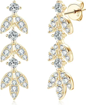 Moissanite Drop Dangle Earrings for Women, 925 Sterling Silver Imitation-diamond Leaf-Shape Earring Hypoallergenic Jewelry Christmas Birthday Gifts with Jewelry Box Packed