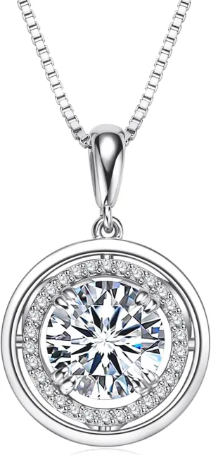 Moissanite Necklace for Women, 1-3CT Halo Round lab-created Imitation Diamond Pendant Necklaces, 925 Sterling Silver Hypoallergenic Jewelry for Anniversary Birthday Valentines Gift