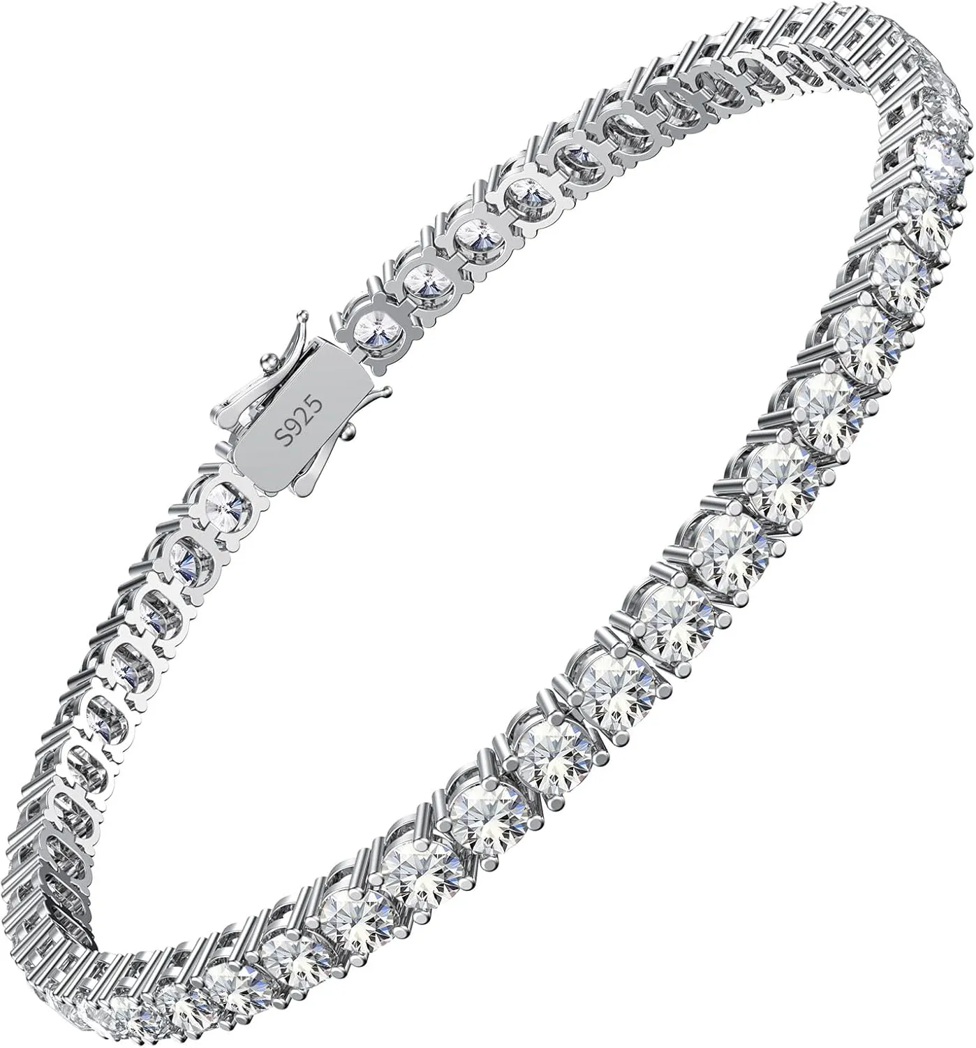 Moissanite Tennis Bracelet,10.5-14 Carats Lab Grown Diamond Tennis Bracelet for Women 18k White Gold Plated 925 Sterling Silver Men's Bracelet 3-4mm D Color VVS1 Round Cut Moissanite Bracelet for Women Men Jewelry Gift